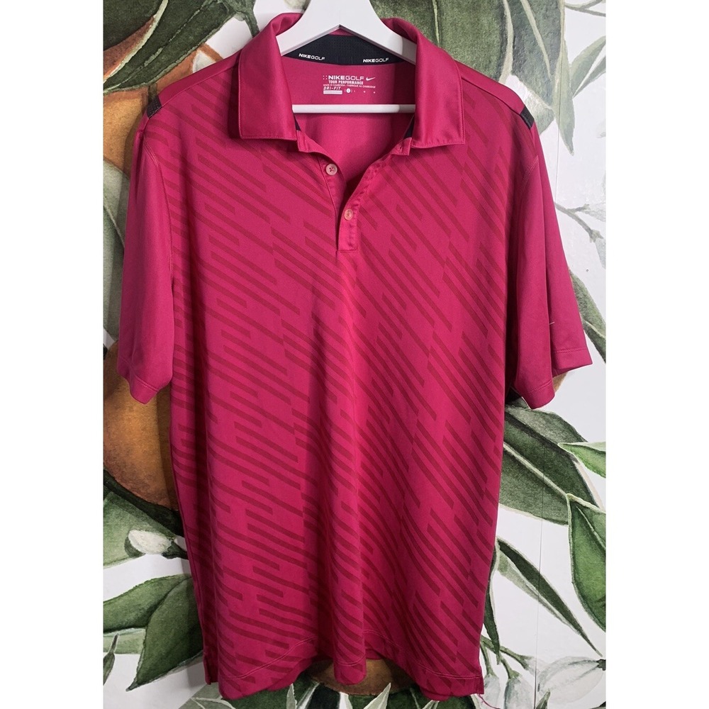 Nike Golf Mens Dri Fit Large Pink Printed Short Sleeve Shirt